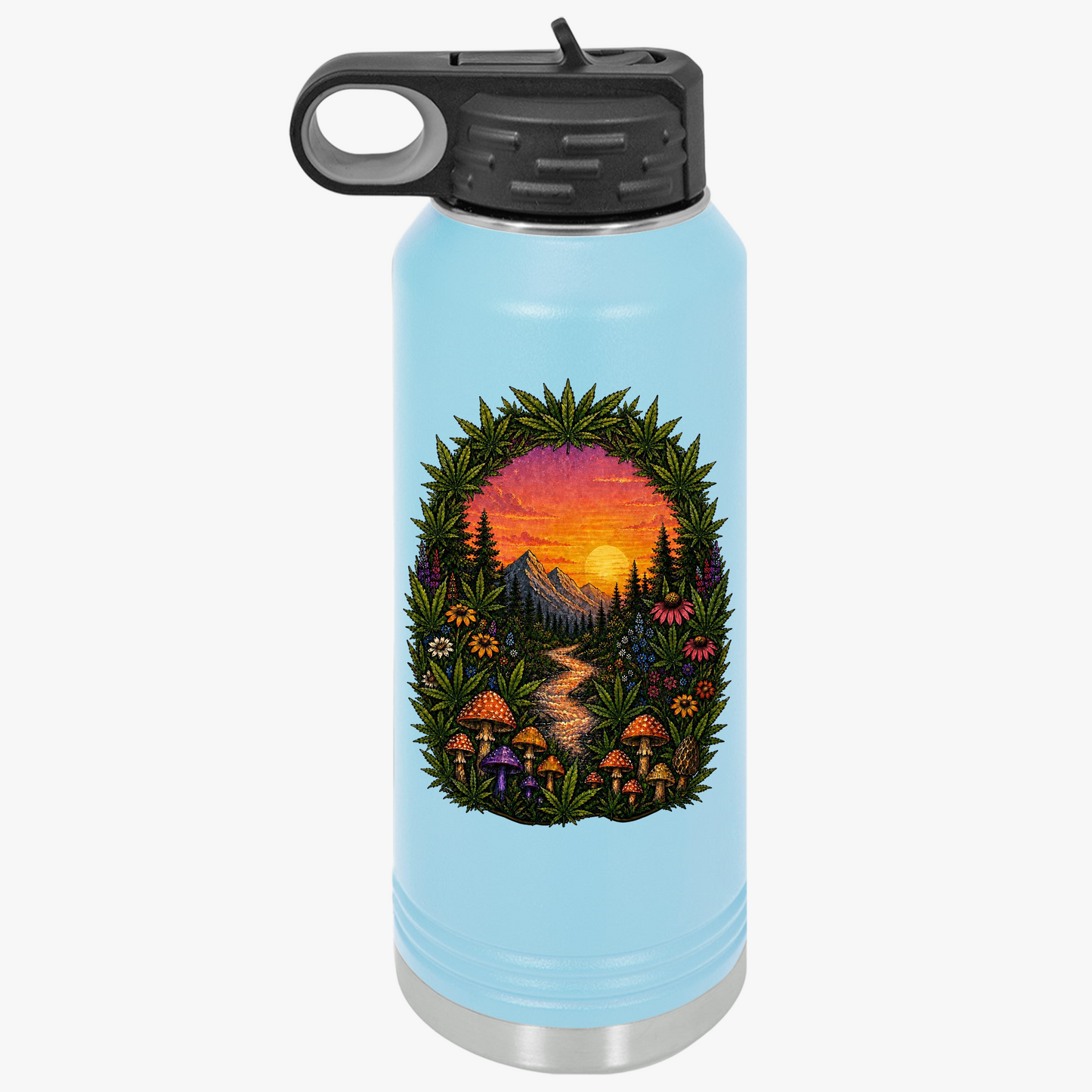 32oz Water Bottle – Sunset Forest Trail Illustration