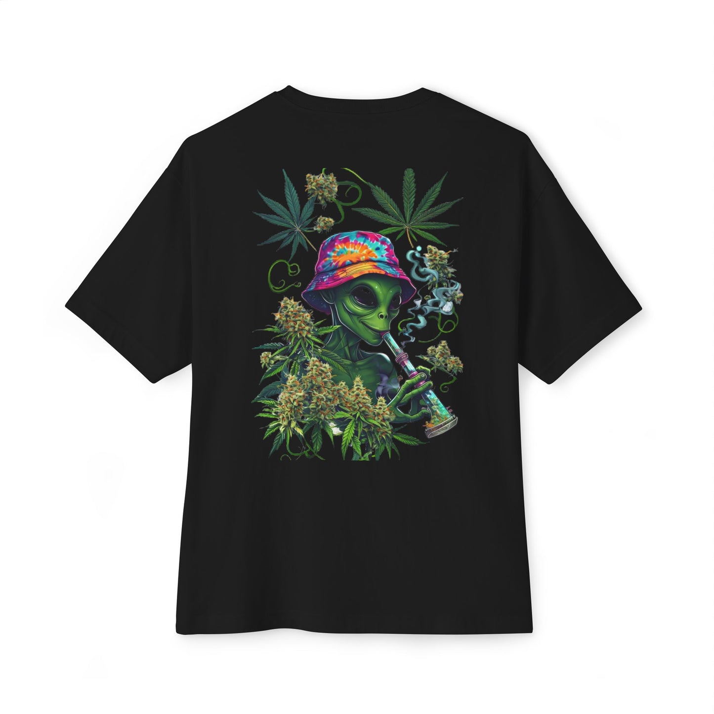 Alien Weed Graphic Tee — Tie-Dye Bucket Hat Smoking Design