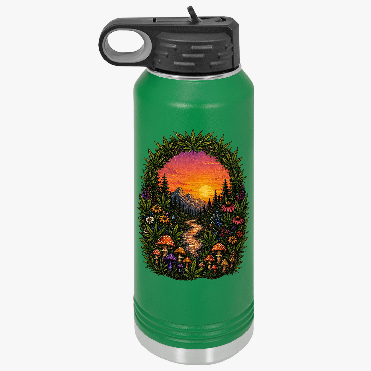 32oz Water Bottle – Sunset Forest Trail Illustration