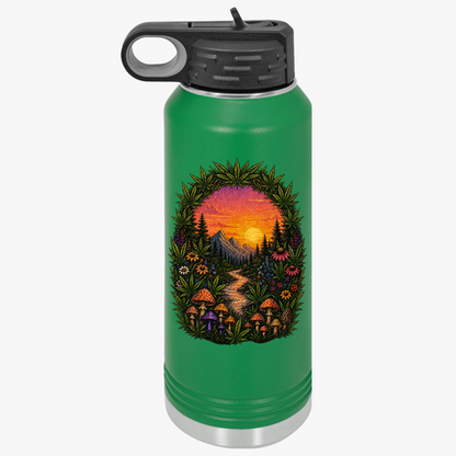 32oz Water Bottle – Sunset Forest Trail Illustration