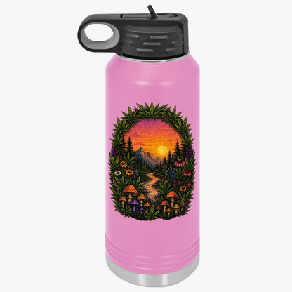 32oz Water Bottle – Sunset Forest Trail Illustration