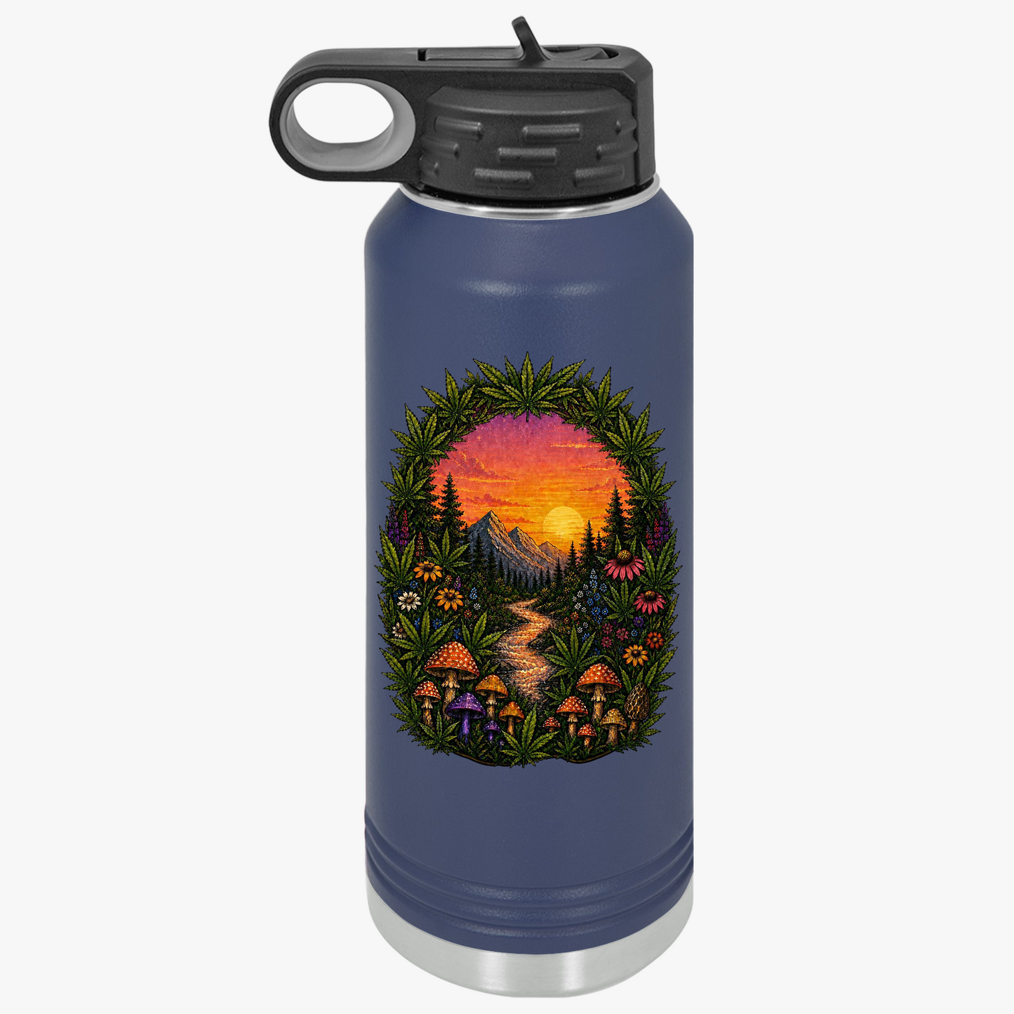 32oz Water Bottle – Sunset Forest Trail Illustration