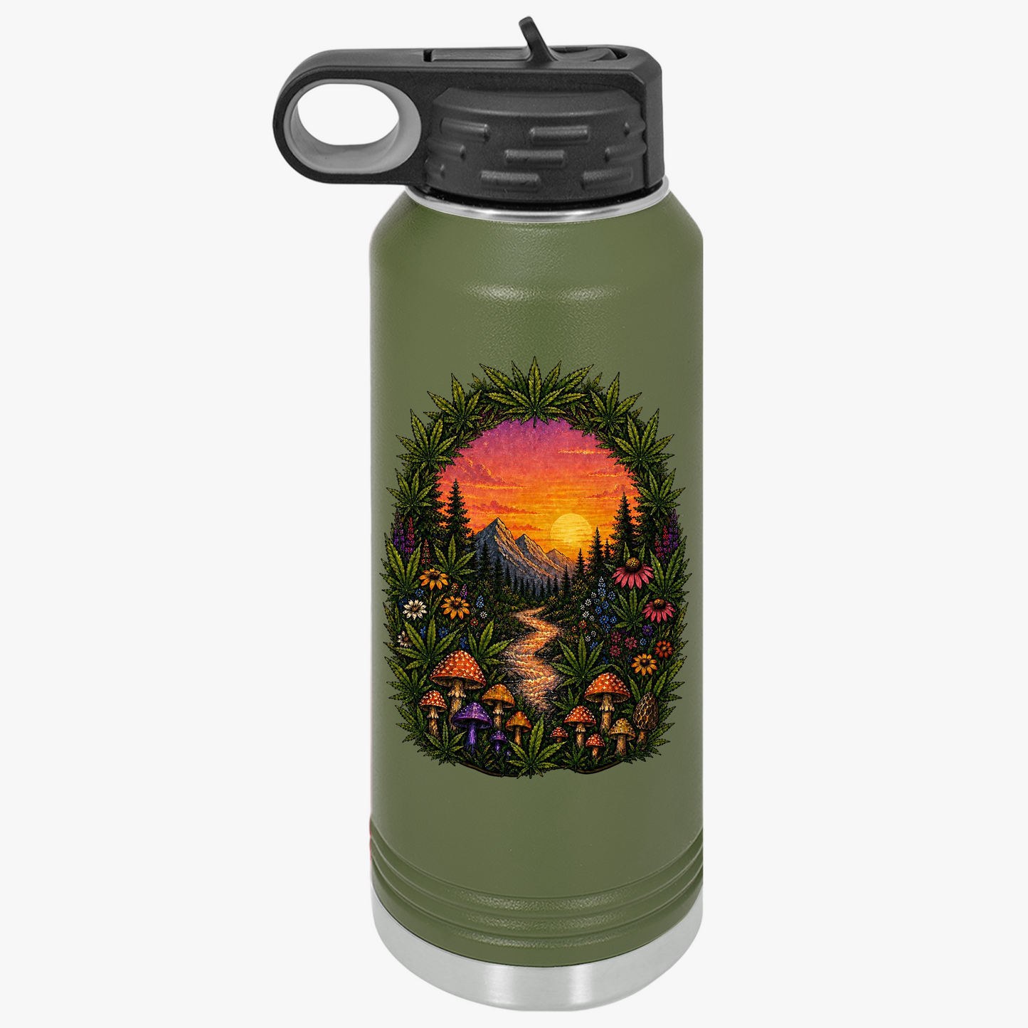 32oz Water Bottle – Sunset Forest Trail Illustration