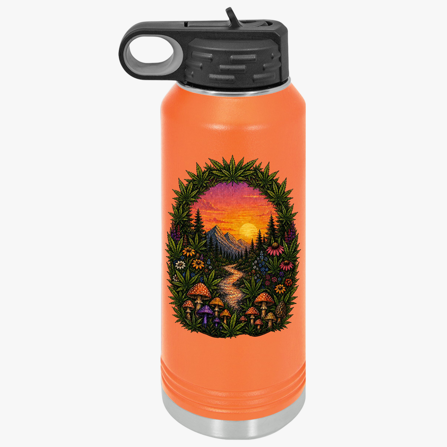 32oz Water Bottle – Sunset Forest Trail Illustration
