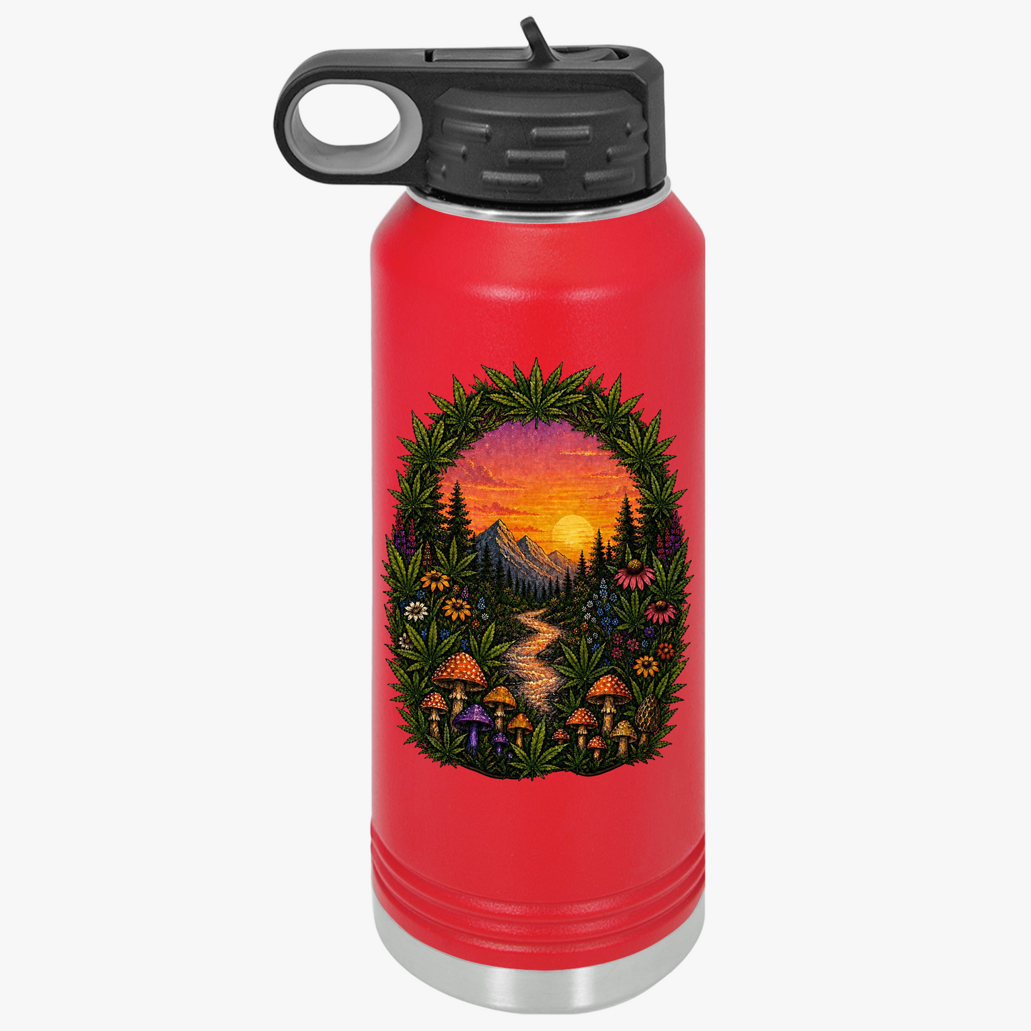 32oz Water Bottle – Sunset Forest Trail Illustration